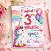 魔法のユニコーン女子の3歳の誕生日 招待状