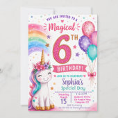 魔法のユニコーン女子6歳の誕生日 招待状 (正面)