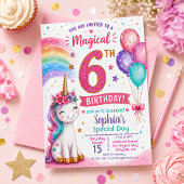 魔法のユニコーン女子6歳の誕生日 招待状