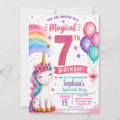 魔法のユニコーン女子7歳の誕生日 招待状 (正面)