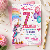 魔法のユニコーン女子7歳の誕生日 招待状