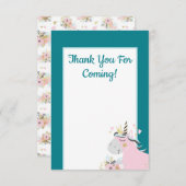 魔法のユニコーン少女の誕生日パーティハン書ド サンキューカード (正面/裏面)