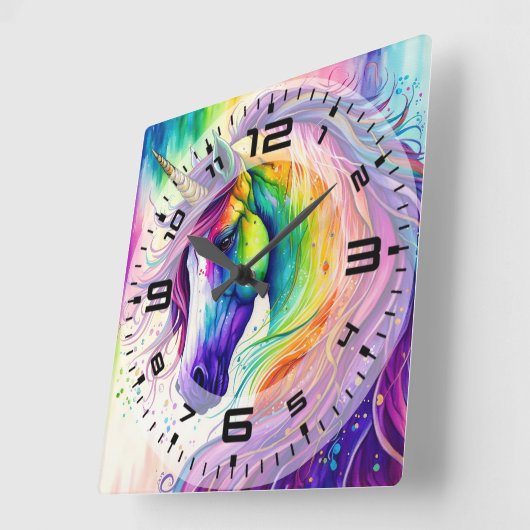 魔法のユニコーン正方形の壁時計 スクエア壁時計 (傾斜)