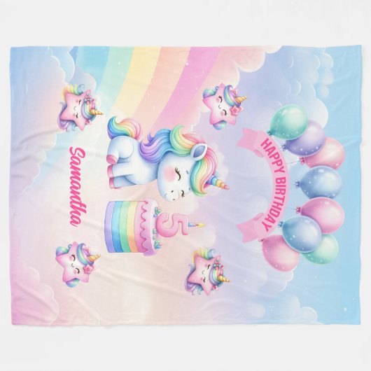 魔法のユニコーン毛布ギフトのための5番目の誕生日女の子 フリースブランケット (正面(横))