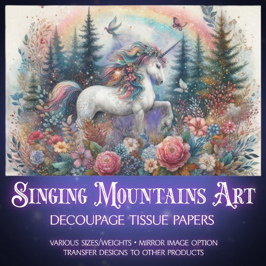 魔法のユニコーン水の色のフローラ森のデコページ 薄葉紙