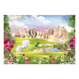魔法のユニコーン王国 - ファンタジー城の風景 フォトプリント           