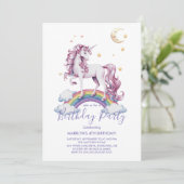魔法のユニコーン紫の水色の誕生日パーティー 招待状 (スタンド正面)