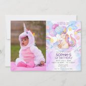 魔法のユニコーン紫の水色の誕生日パーティー 招待状 (正面)