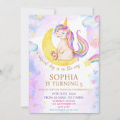 魔法のユニコーン紫の水色の誕生日パーティー 招待状 (正面)