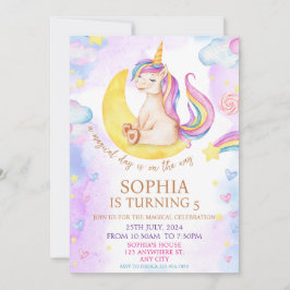 魔法のユニコーン紫の水色の誕生日パーティー 招待状