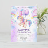 魔法のユニコーン紫の水色の誕生日パーティー 招待状 (スタンド正面)