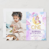 魔法のユニコーン紫の水色の誕生日パーティー 招待状 (正面)