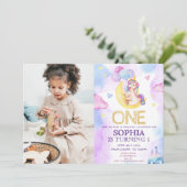 魔法のユニコーン紫の水色の誕生日パーティー 招待状 (スタンド正面)