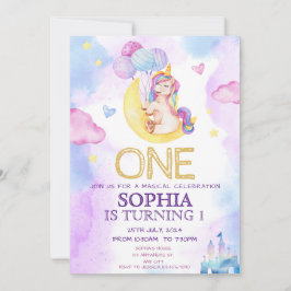 魔法のユニコーン紫の水色の誕生日パーティー 招待状