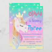 魔法のユニコーン紫の水色の誕生日パーティー 招待状 (正面/裏面)