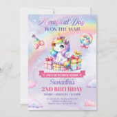 魔法のユニコーン紫の水色2nd誕生日 招待状 (正面)