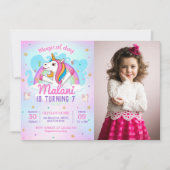 魔法のユニコーン紫の誕生日パーティー 招待状 (正面)