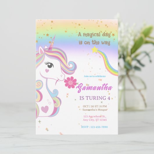 魔法のユニコーン紫の誕生日パーティー 招待状 (スタンド正面)