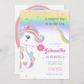魔法のユニコーン紫の誕生日パーティー 招待状 (正面/裏面)