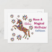 魔法のユニコーン花誕生日パーソナライズ ポストカード (正面/裏面)