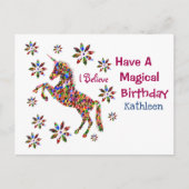 魔法のユニコーン花誕生日パーソナライズ ポストカード (正面)