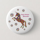 魔法のユニコーン花誕生日パーソナライズ 缶バッジ (正面)