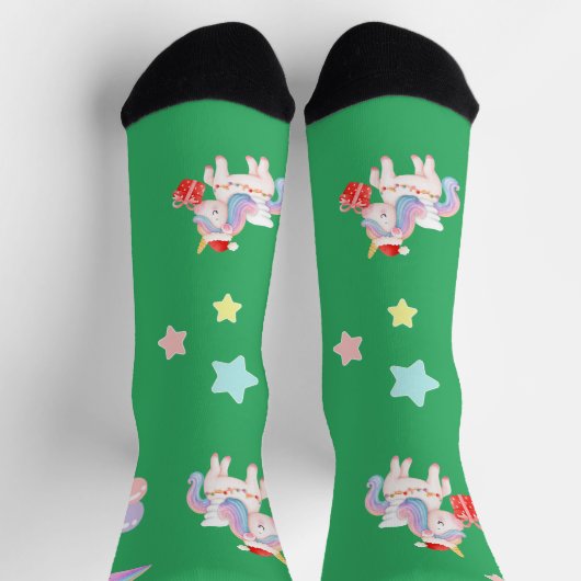 魔法のユニコーン虹のクリスマス誕生日パーティー ソックス (上部)