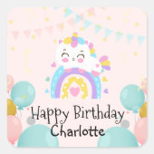 魔法のユニコーン虹のグラデーション誕生日パーティー スクエアシール (正面)