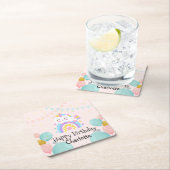 魔法のユニコーン虹のグラデーション誕生日パーティー スクエアペーパーコースター (インサイチュ)