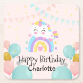 魔法のユニコーン虹のグラデーション誕生日パーティー スクエアペーパーコースター (正面)