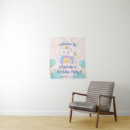 魔法のユニコーン虹のグラデーション誕生日パーティー タペストリー (インサイチュ)