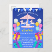 魔法のユニコーン虹の回転木馬パターン誕生日 インビテーションポストカード (正面/裏面)