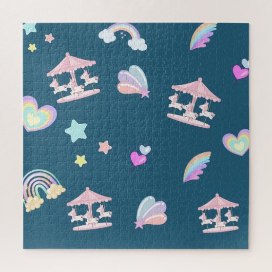 魔法のユニコーン虹の回転木馬パターン誕生日 ジグソーパズル (縦)