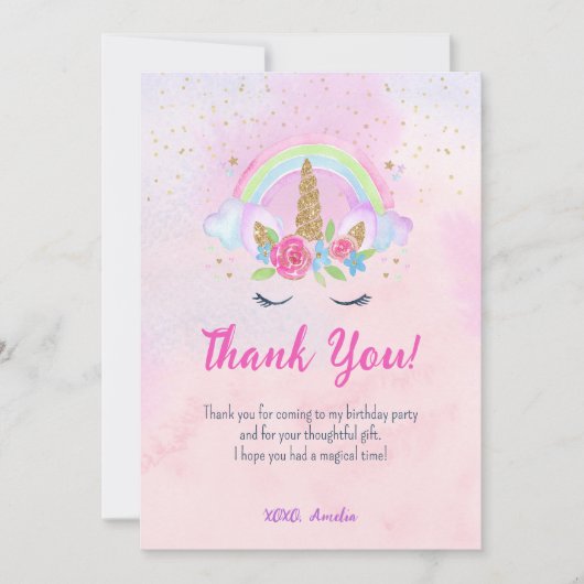 魔法のユニコーン虹の誕生日 サンキューカード (正面)