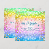 魔法のユニコーン虹色ベビー子供誕生日パーティー 招待状 (正面/裏面)