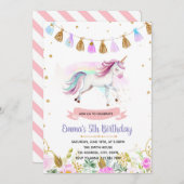 魔法のユニコーン誕生日の招待状 招待状 (正面/裏面)