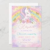 魔法のユニコーン誕生日の招待 招待状 (正面/裏面)