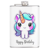 魔法のユニコーン誕生日の願い – かわいいスタイル フラスク (正面)