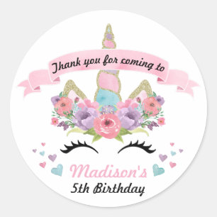 魔法のユニコーン誕生日パーティーありがとうステッカー ラウンドシール