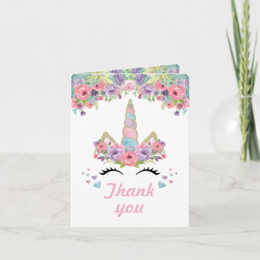 魔法のユニコーン誕生日パーティーありがとうノートカード サンキューカード (正面)