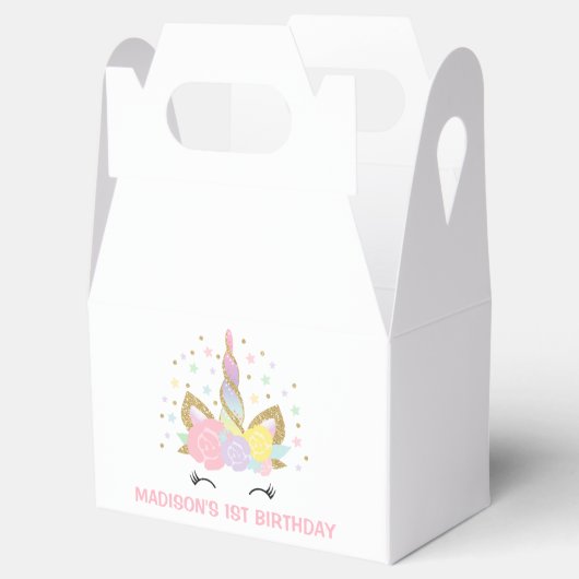 魔法のユニコーン誕生日パーティーの好意ボックス。 フェイバーボックス (オープン)