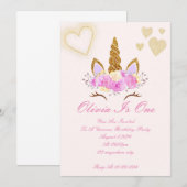 魔法のユニコーン誕生日パーティーの招待 招待状 (正面/裏面)