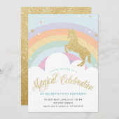 魔法のユニコーン誕生日パーティーの招待 招待状 (正面/裏面)