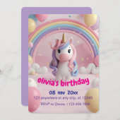 魔法のユニコーン誕生日パーティーへの招待 | アザ 招待状 (正面/裏面)
