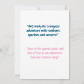 魔法のユニコーン誕生日パーティーへの招待 | アザ 招待状 (裏面)