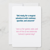 魔法のユニコーン誕生日パーティーへの招待 | アザ 招待状 (裏面)