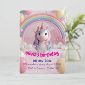 魔法のユニコーン誕生日パーティーへの招待 | アザ 招待状 (スタンド正面)