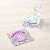 魔法のユニコーン誕生日パーティーカップケーキ スクエアペーパーコースター (インサイチュ)