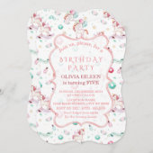 魔法のユニコーン誕生日パーティーガール任意の年齢 招待状 (正面/裏面)