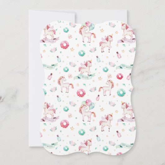 魔法のユニコーン誕生日パーティーガール任意の年齢 招待状 (裏面)